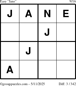 The grouppuzzles.com Easy Jane puzzle for Sunday May 11, 2025