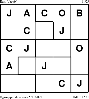 The grouppuzzles.com Easy Jacob puzzle for Sunday May 11, 2025