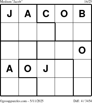 The grouppuzzles.com Medium Jacob puzzle for Sunday May 11, 2025