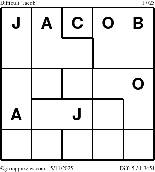 The grouppuzzles.com Difficult Jacob puzzle for Sunday May 11, 2025