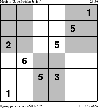 The grouppuzzles.com Medium SuperSudoku-Junior puzzle for Sunday May 11, 2025