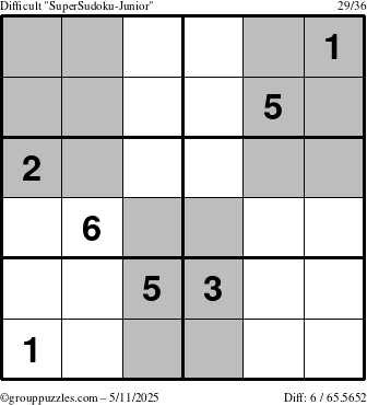 The grouppuzzles.com Difficult SuperSudoku-Junior puzzle for Sunday May 11, 2025