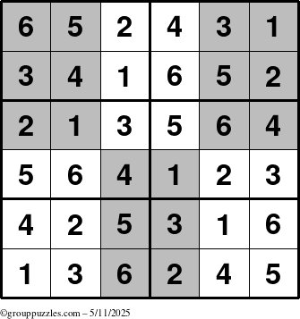 The grouppuzzles.com Answer grid for the SuperSudoku-Junior puzzle for Sunday May 11, 2025