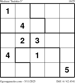 The grouppuzzles.com Medium Sudoku-5 puzzle for Sunday May 11, 2025