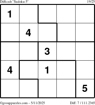 The grouppuzzles.com Difficult Sudoku-5 puzzle for Sunday May 11, 2025