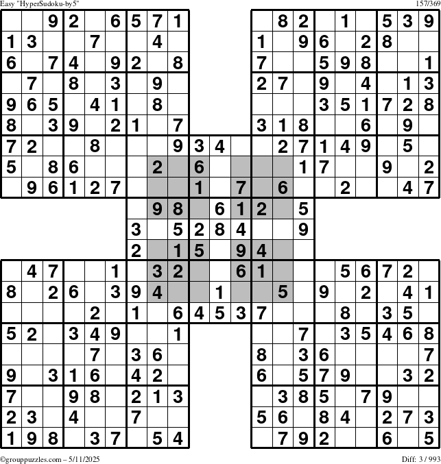 The grouppuzzles.com Easy HyperSudoku-by5 puzzle for Sunday May 11, 2025