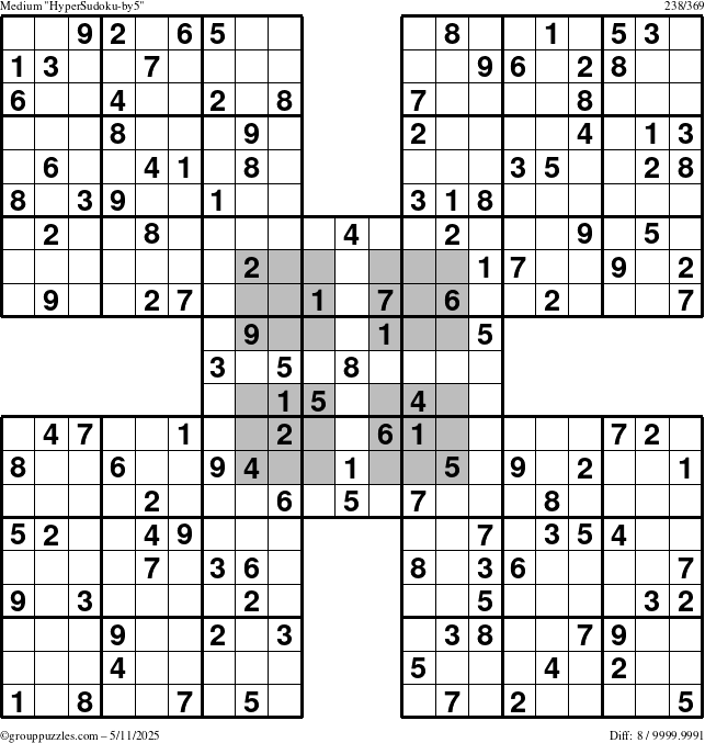 The grouppuzzles.com Medium HyperSudoku-by5 puzzle for Sunday May 11, 2025