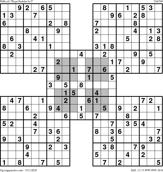 The grouppuzzles.com Difficult HyperSudoku-by5 puzzle for Sunday May 11, 2025