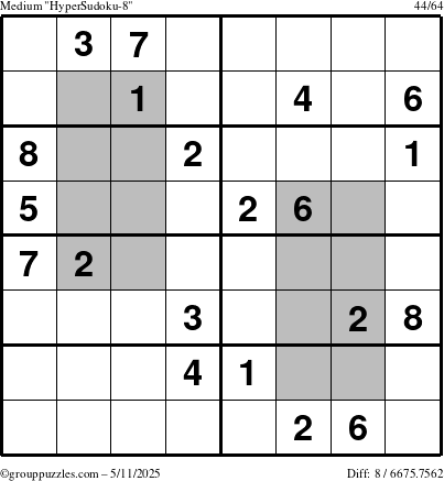 The grouppuzzles.com Medium HyperSudoku-8 puzzle for Sunday May 11, 2025