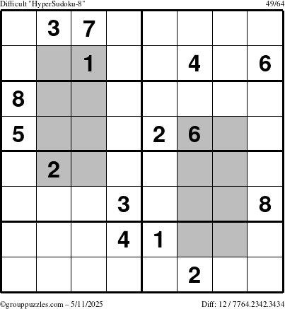 The grouppuzzles.com Difficult HyperSudoku-8 puzzle for Sunday May 11, 2025