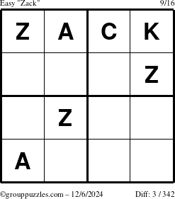 The grouppuzzles.com Easy Zack puzzle for Friday December 6, 2024