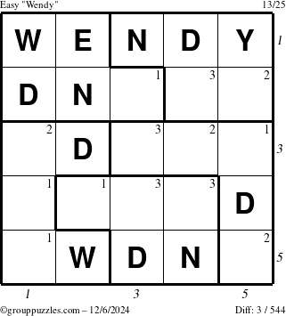 The grouppuzzles.com Easy Wendy puzzle for Friday December 6, 2024 with all 3 steps marked