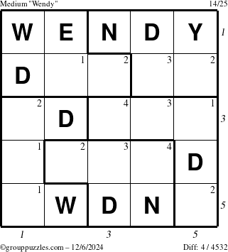 The grouppuzzles.com Medium Wendy puzzle for Friday December 6, 2024 with all 4 steps marked