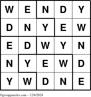 The grouppuzzles.com Answer grid for the Wendy puzzle for Friday December 6, 2024