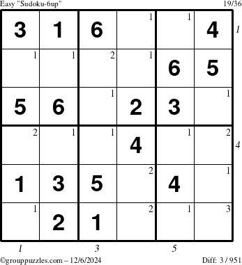 The grouppuzzles.com Easy Sudoku-6up puzzle for Friday December 6, 2024 with all 3 steps marked