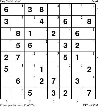 The grouppuzzles.com Easy Sudoku-8up puzzle for Friday December 6, 2024 with all 4 steps marked