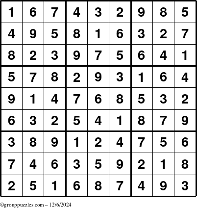 The grouppuzzles.com Answer grid for the Sudoku puzzle for Friday December 6, 2024