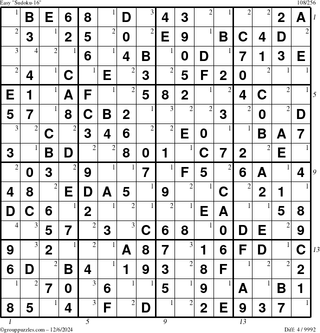 The grouppuzzles.com Easy Sudoku-16 puzzle for Friday December 6, 2024 with all 4 steps marked