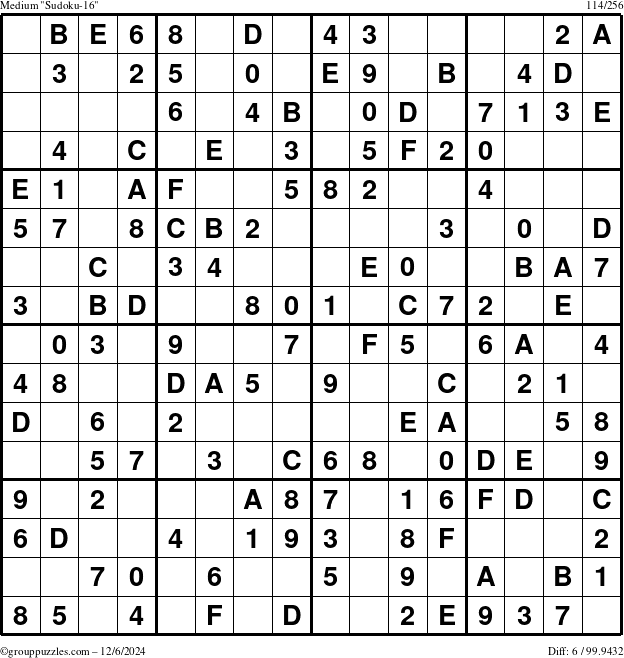 The grouppuzzles.com Medium Sudoku-16 puzzle for Friday December 6, 2024