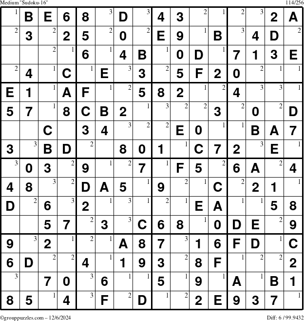 The grouppuzzles.com Medium Sudoku-16 puzzle for Friday December 6, 2024 with the first 3 steps marked