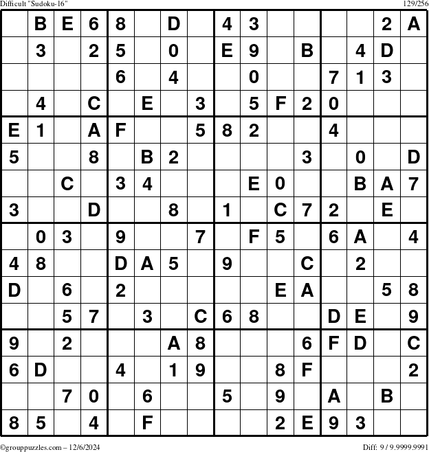 The grouppuzzles.com Difficult Sudoku-16 puzzle for Friday December 6, 2024