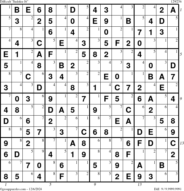 The grouppuzzles.com Difficult Sudoku-16 puzzle for Friday December 6, 2024 with all 9 steps marked