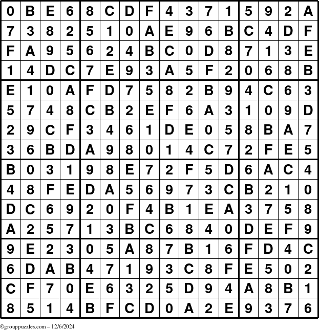 The grouppuzzles.com Answer grid for the Sudoku-16 puzzle for Friday December 6, 2024