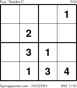 The grouppuzzles.com Easy Sudoku-4 puzzle for Tuesday October 22, 2024