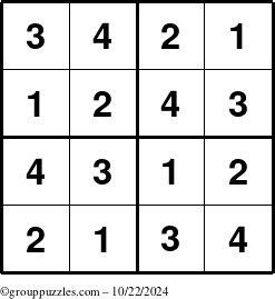 The grouppuzzles.com Answer grid for the Sudoku-4 puzzle for Tuesday October 22, 2024