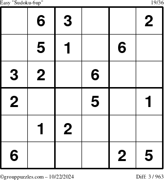 The grouppuzzles.com Easy Sudoku-6up puzzle for Tuesday October 22, 2024