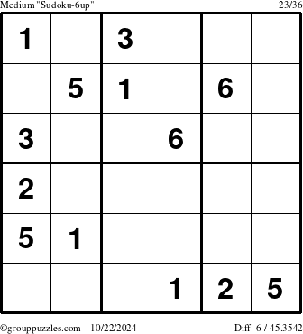 The grouppuzzles.com Medium Sudoku-6up puzzle for Tuesday October 22, 2024