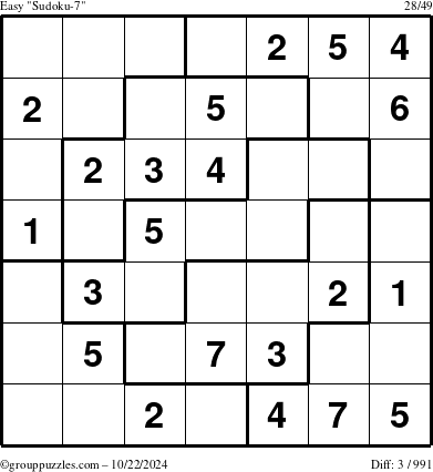 The grouppuzzles.com Easy Sudoku-7 puzzle for Tuesday October 22, 2024