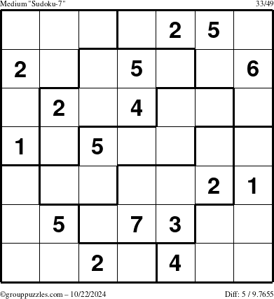 The grouppuzzles.com Medium Sudoku-7 puzzle for Tuesday October 22, 2024