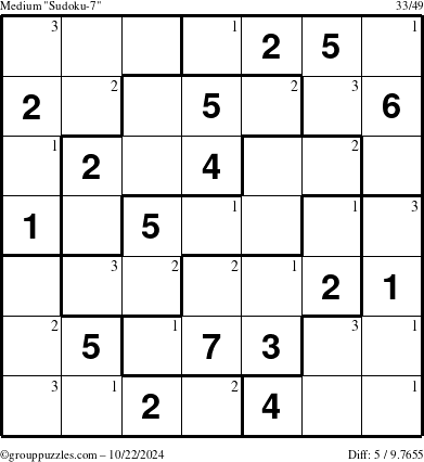 The grouppuzzles.com Medium Sudoku-7 puzzle for Tuesday October 22, 2024 with the first 3 steps marked