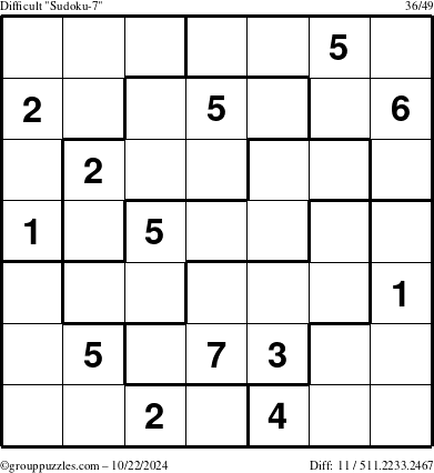 The grouppuzzles.com Difficult Sudoku-7 puzzle for Tuesday October 22, 2024