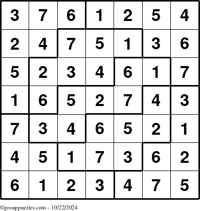 The grouppuzzles.com Answer grid for the Sudoku-7 puzzle for Tuesday October 22, 2024