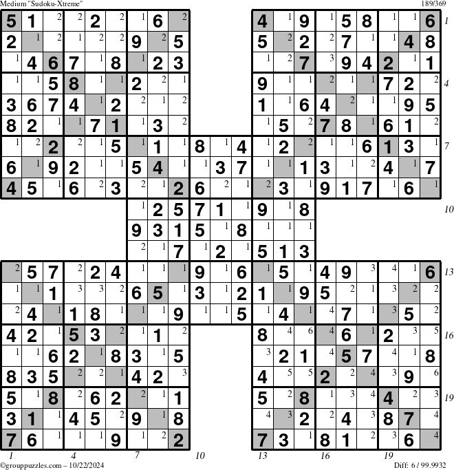 The grouppuzzles.com Medium Sudoku-Xtreme puzzle for Tuesday October 22, 2024 with all 6 steps marked