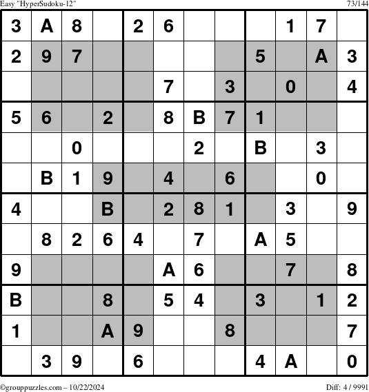 The grouppuzzles.com Easy HyperSudoku-12 puzzle for Tuesday October 22, 2024