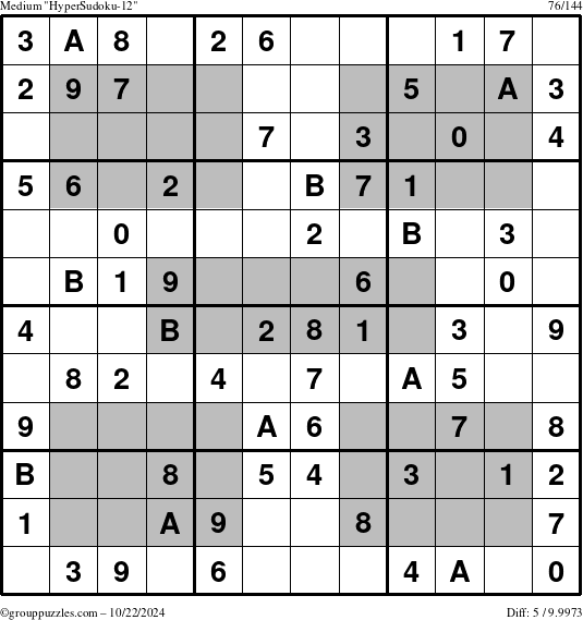 The grouppuzzles.com Medium HyperSudoku-12 puzzle for Tuesday October 22, 2024