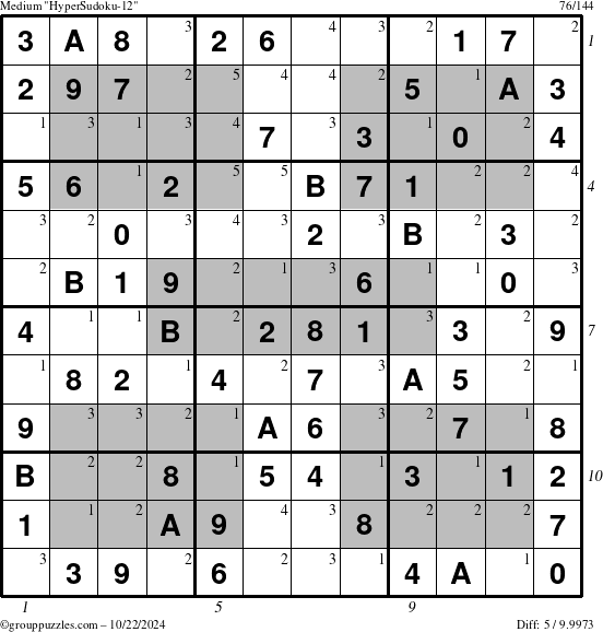 The grouppuzzles.com Medium HyperSudoku-12 puzzle for Tuesday October 22, 2024 with all 5 steps marked