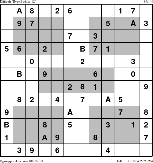 The grouppuzzles.com Difficult HyperSudoku-12 puzzle for Tuesday October 22, 2024