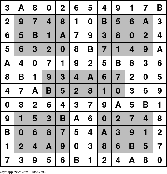 The grouppuzzles.com Answer grid for the HyperSudoku-12 puzzle for Tuesday October 22, 2024