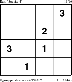 The grouppuzzles.com Easy Sudoku-4 puzzle for Saturday April 19, 2025