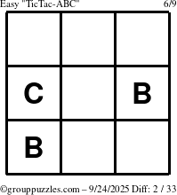 The grouppuzzles.com Easy TicTac-ABC puzzle for Wednesday September 24, 2025