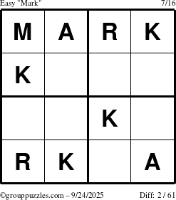 The grouppuzzles.com Easy Mark puzzle for Wednesday September 24, 2025