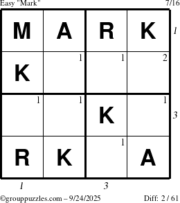 The grouppuzzles.com Easy Mark puzzle for Wednesday September 24, 2025 with all 2 steps marked