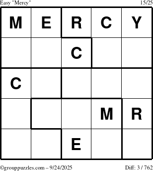 The grouppuzzles.com Easy Mercy puzzle for Wednesday September 24, 2025