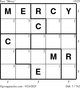 The grouppuzzles.com Easy Mercy puzzle for Wednesday September 24, 2025 with all 3 steps marked