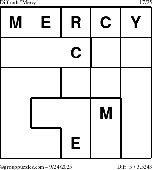 The grouppuzzles.com Difficult Mercy puzzle for Wednesday September 24, 2025