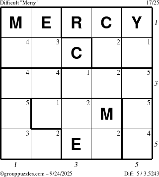The grouppuzzles.com Difficult Mercy puzzle for Wednesday September 24, 2025 with all 5 steps marked